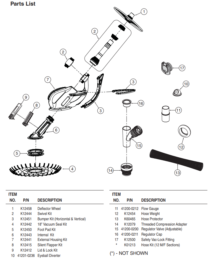 Parts List for Kreepy Krauly Kruiser