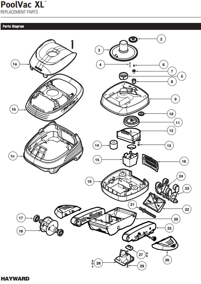 Parts List for PoolVac XL- Vinyl Pools