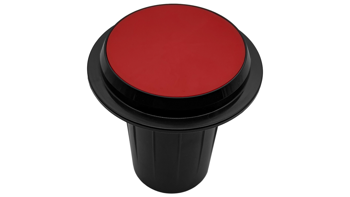 Black ribbed in-floor cleaning head with red cap and flange