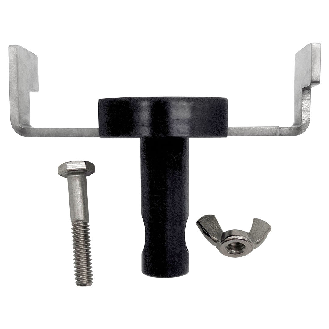 BlueSquare stainless removal and installation tool with metal brackets, bolt, and wing nut components on a white background.