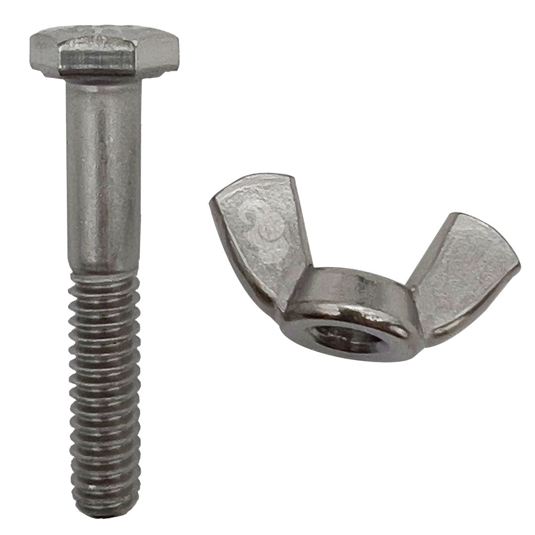 Stainless steel removal and install tool components with threaded screw and wing nut