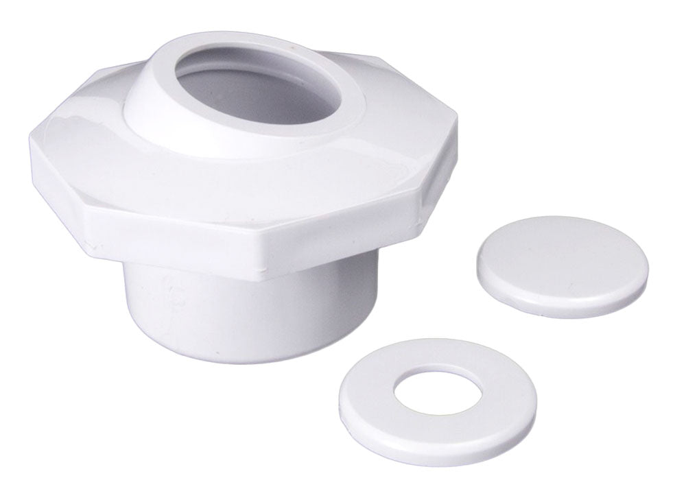 1.5" Slip White Wall Inlet Fitting with Snap-in Eyes - manufacturer product image