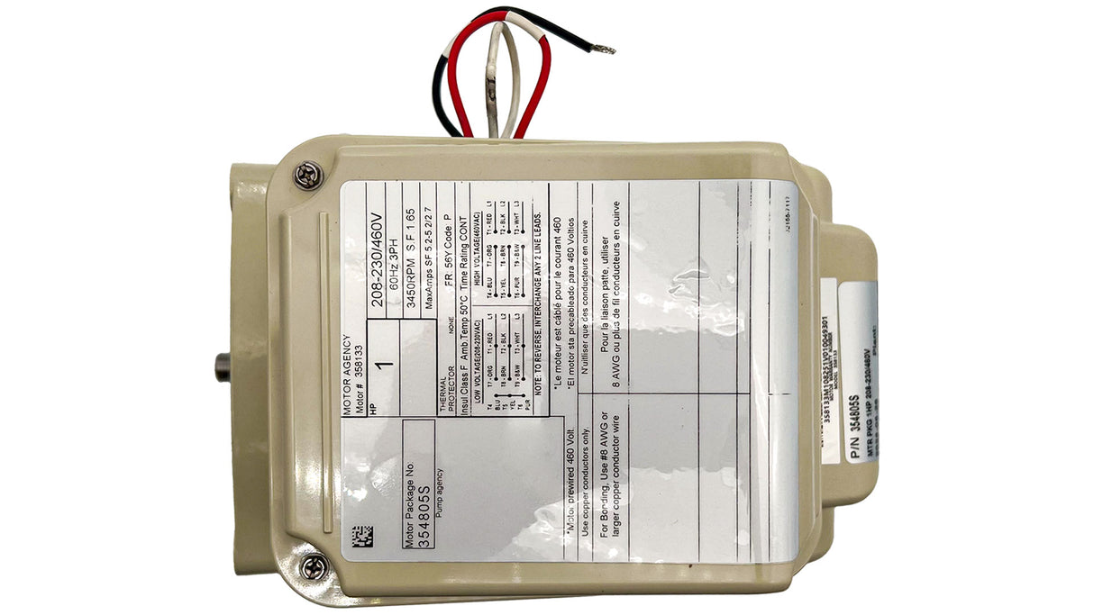 Pentair 1 HP, 3PH, 1SP, WFK-4 Replacement Motor || 354805S