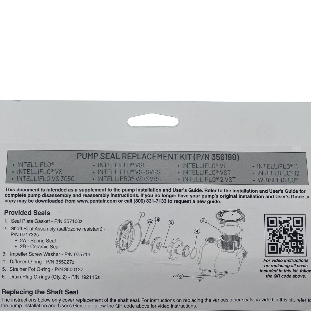 Pentair® Variable Speed Pump Seal Set | WhisperFlo/IntelliFlo | 356198