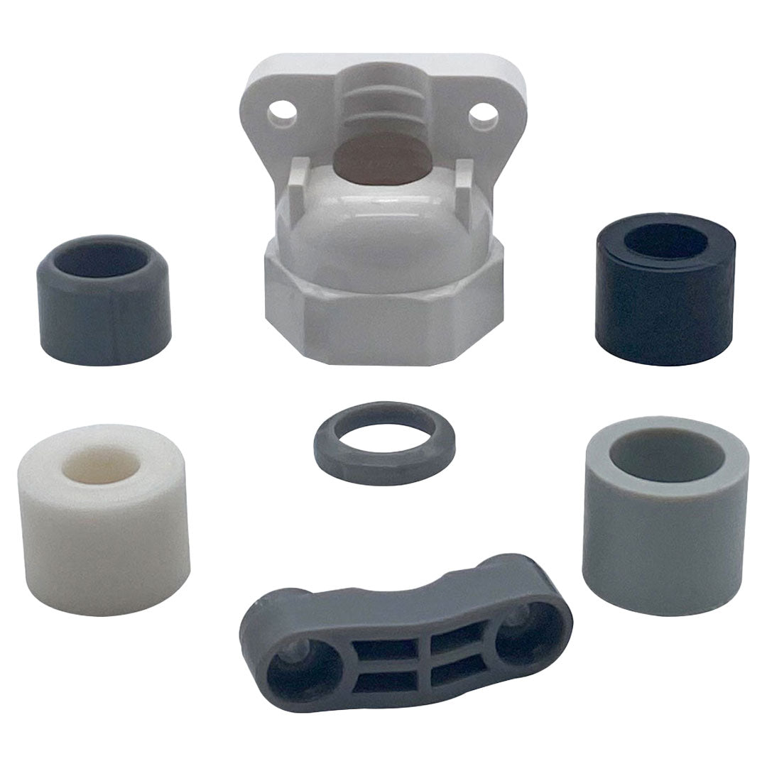 Blue Square Vivid 360 pool/spa retro plug kit components in gray and dark blue on a white background.