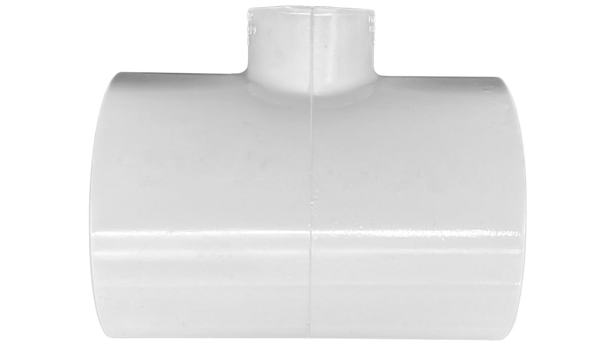 White Schedule 40 PVC reducing tee fitting with slip and female threaded connections, 2 x 2 x 3/4 inch