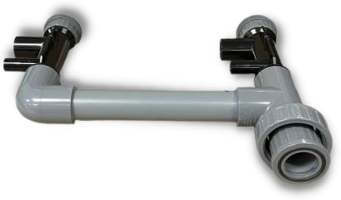 Pentair outlet plumbing assembly with gray PVC pipe, elbow fittings, and black valve handles