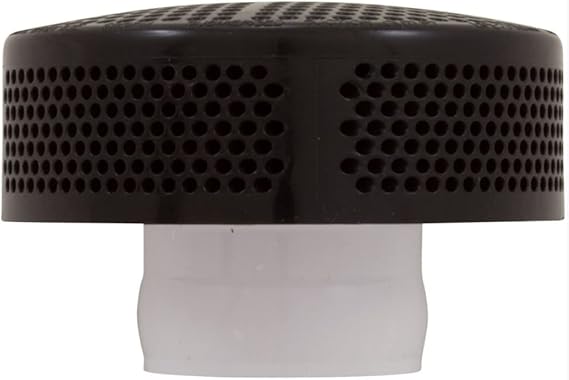 Black 2-inch equalizer suction fitting with perforated top and white base