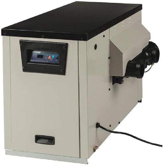 Hayward H-Series natural gas pool heater with beige cabinet and black top, 135K BTU