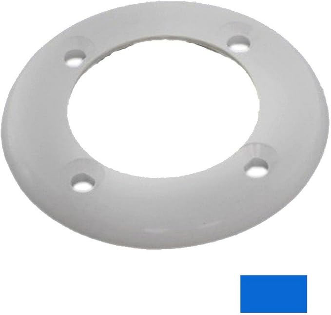 Light gray vinyl pool return faceplate with four screw holes and a large center opening