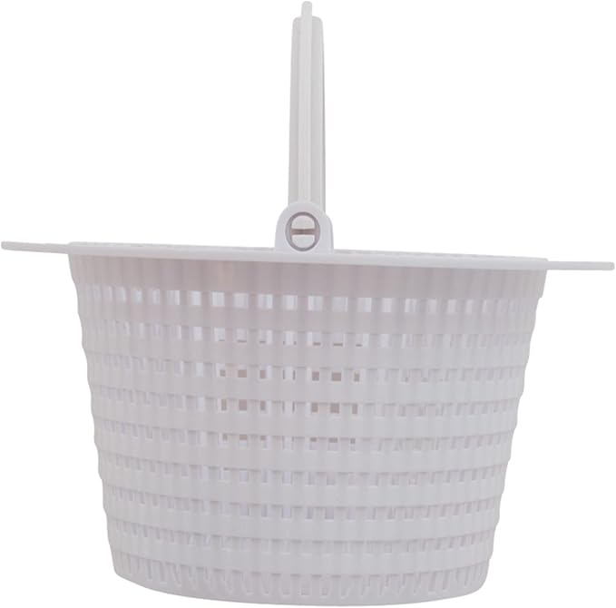 White Pentair HydroSkim skimmer basket with handle attached