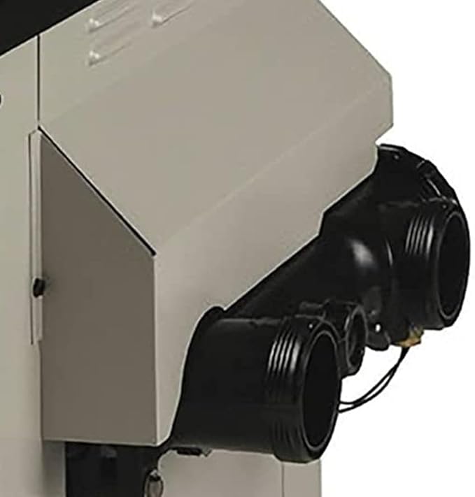 Side view of Hayward H-Series natural gas pool heater with dual black vent outlets and beige housing