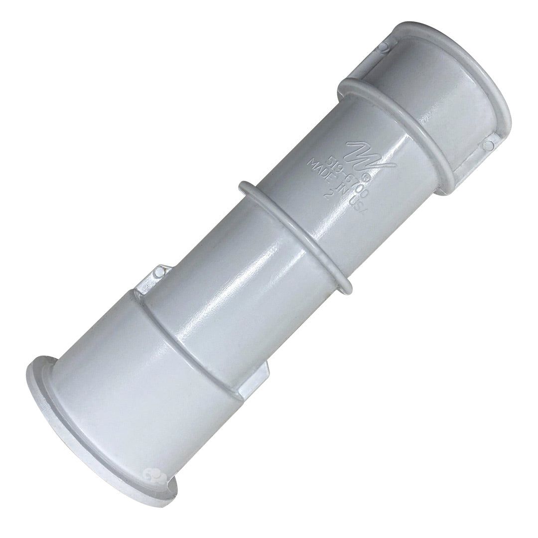 White plastic volleyball pole holder with cylindrical flanged design