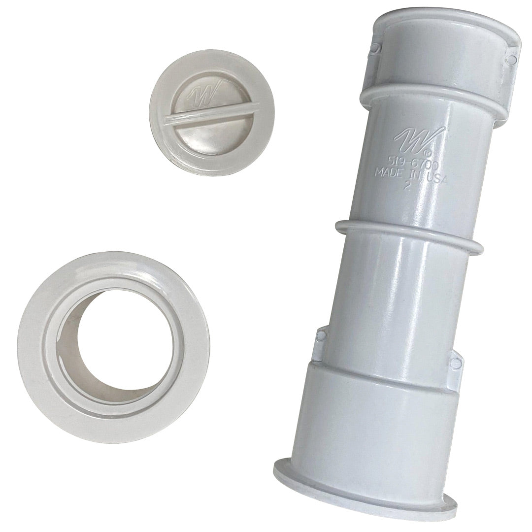 White Waterway Plastics volleyball pole holder with mounting ring and cap pieces