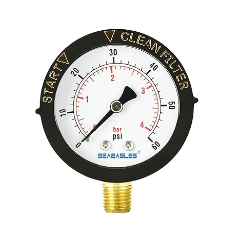 Pentair 1/4" 0-60 PSI Top Mount Pressure Gage with Indicator