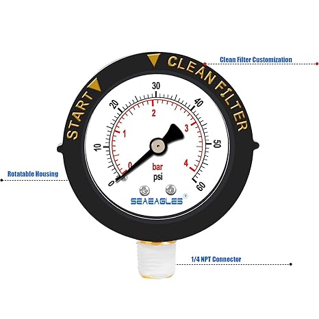 Pentair 1/4" 0-60 PSI Top Mount Pressure Gage with Indicator
