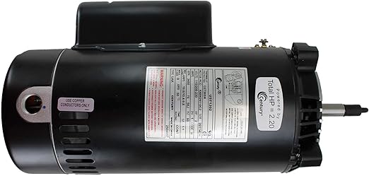 Century 2HP threaded pool filter motor, 115/208-230V, black housing with shaft extension