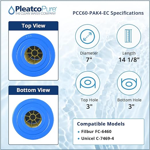 Pleatco Filtration Pool Filter Cartridge Replacement for CCP240, C2025, C2020, C2000, PRC 50 | PCC60-PAK4-EC