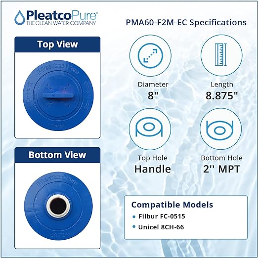 Pleatco Top Load Cartridge Filter Cartridge Replacement Master Spas 2" MPT | PMA60-F2M-EC