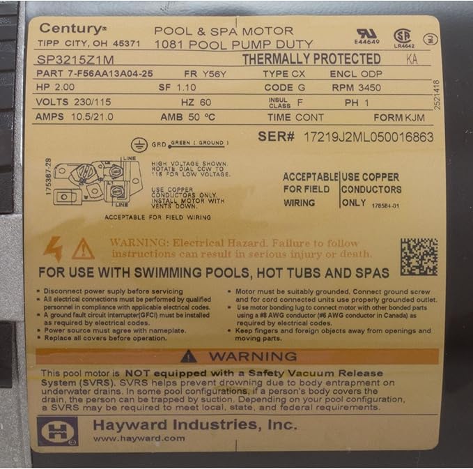 Hayward TriStar 2 HP Max-Rated Power End | SPX3215X20Z1PE