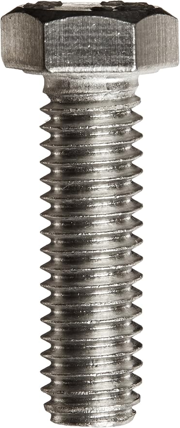 Stainless steel hex head cap screw with fully threaded shank.