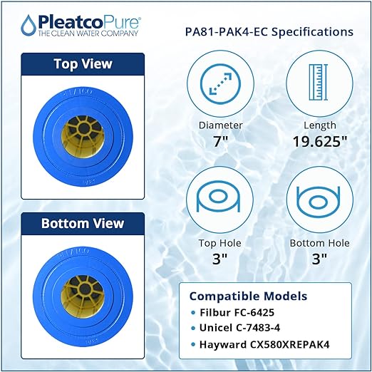 Pleatco Pool Filter Cartridge Replacement - 4 Pack for C3030, C3025, C3020, Super-Star-Clear C3000, C3000S | PA81-PAK4-EC