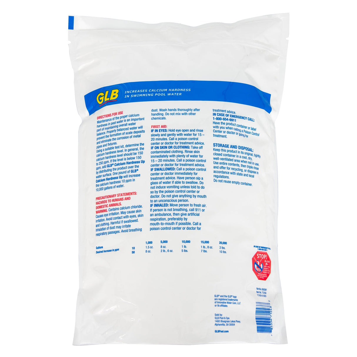 GLB Calcium Hardness Up (Bag) | 71243 | 8 lb Calcium Hardness Increaser for Pools