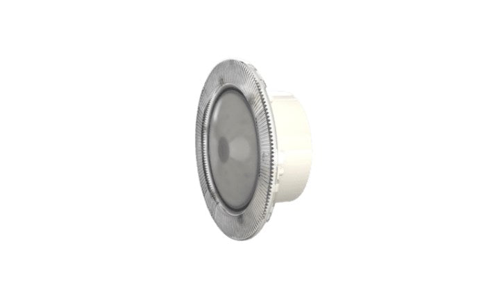 GalaxyBrite blue spa light with round silver bezel and white housing