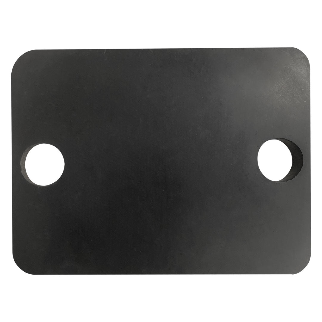 Black rectangular bracket mount gasket with two round holes and rounded corners