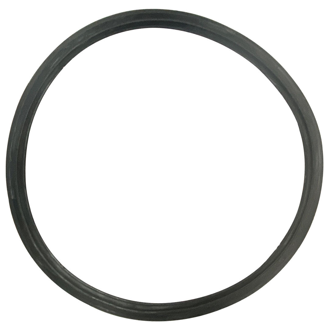 Black circular gasket ring on a white background.