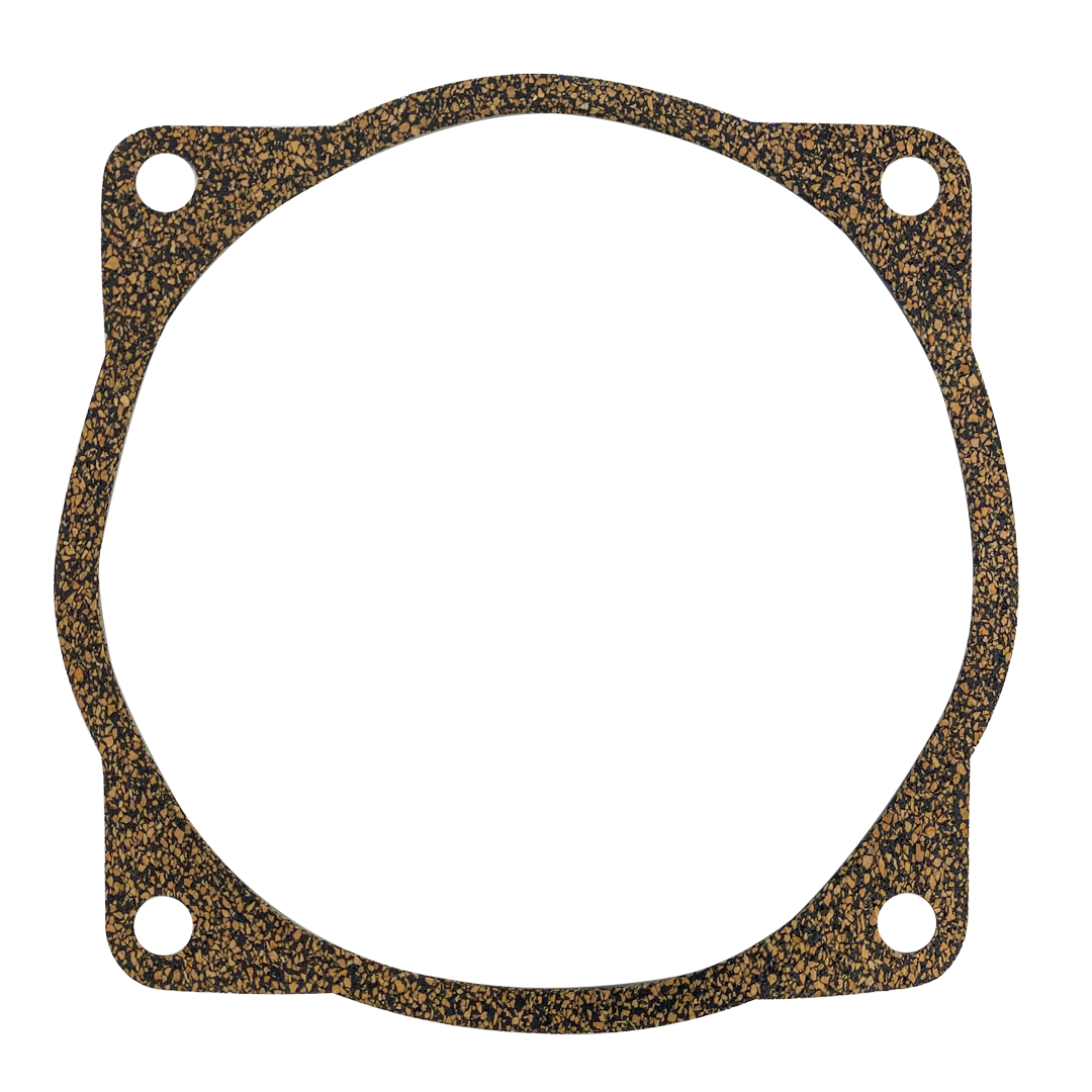 Square pump gasket with four bolt holes and a large center opening