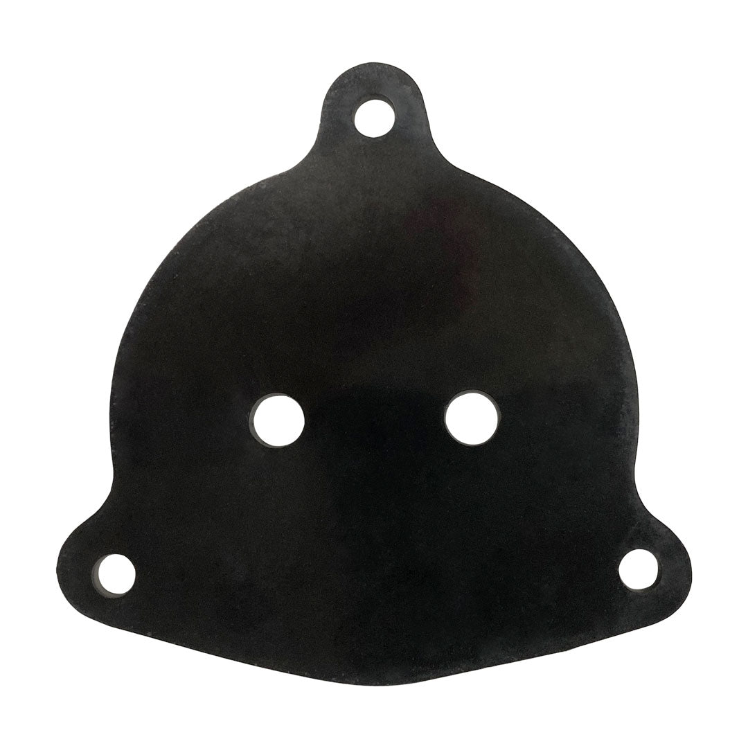 Purex valve gasket with five mounting holes, black rubber seal on white background
