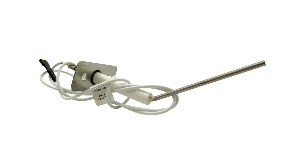 Igniter and flame sensor kit with mounting bracket, white wire leads, and metal probe