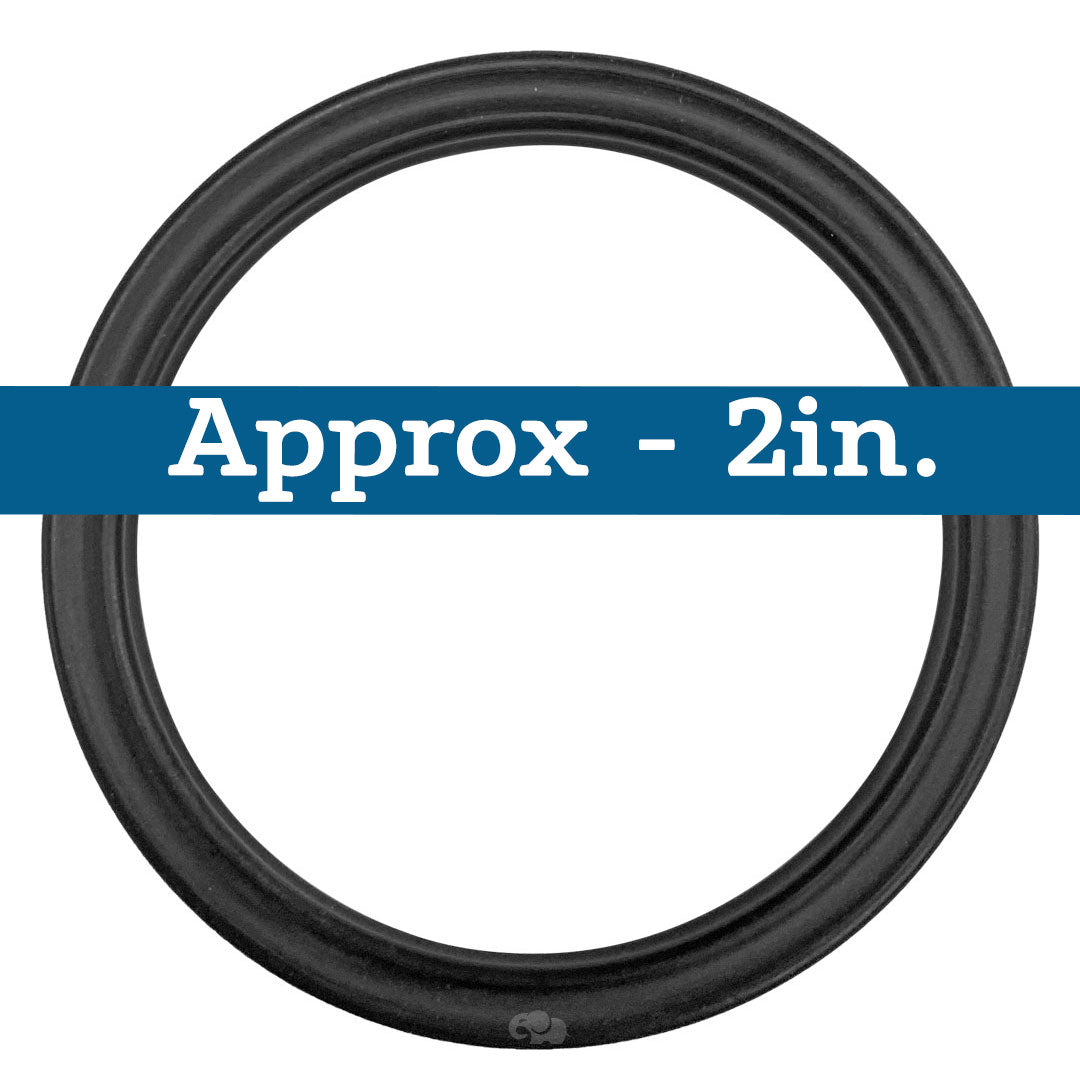 Black rubber O-ring, approximately 2 inches diameter