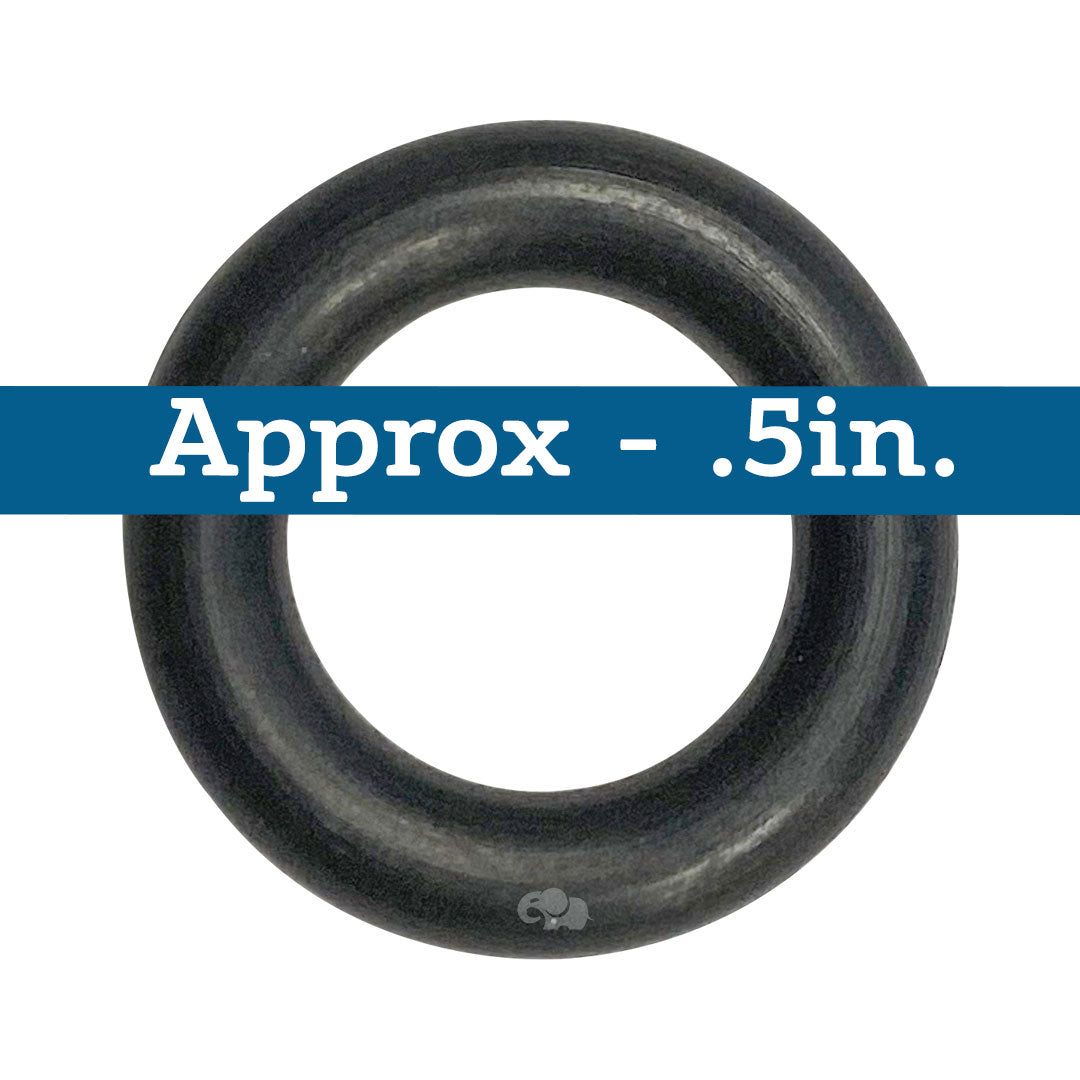 Black rubber O-ring, approximately 0.5 inches in diameter