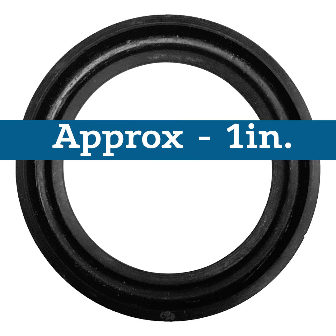 Black Mec-O-Matic feeder V O-ring, approximately 1 inch diameter