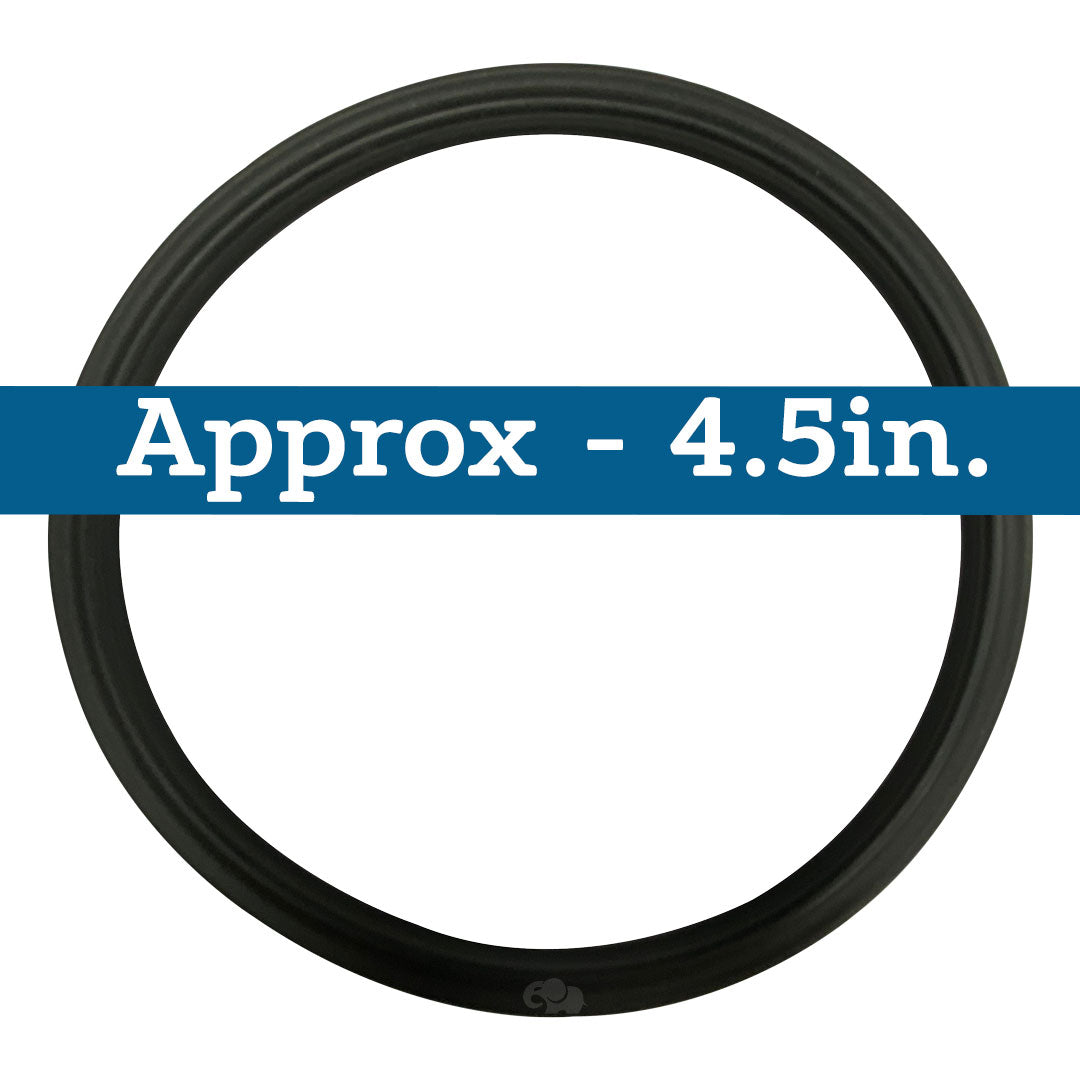 Black 5-inch quad lid ring gasket, approximately 4.5 inches in diameter