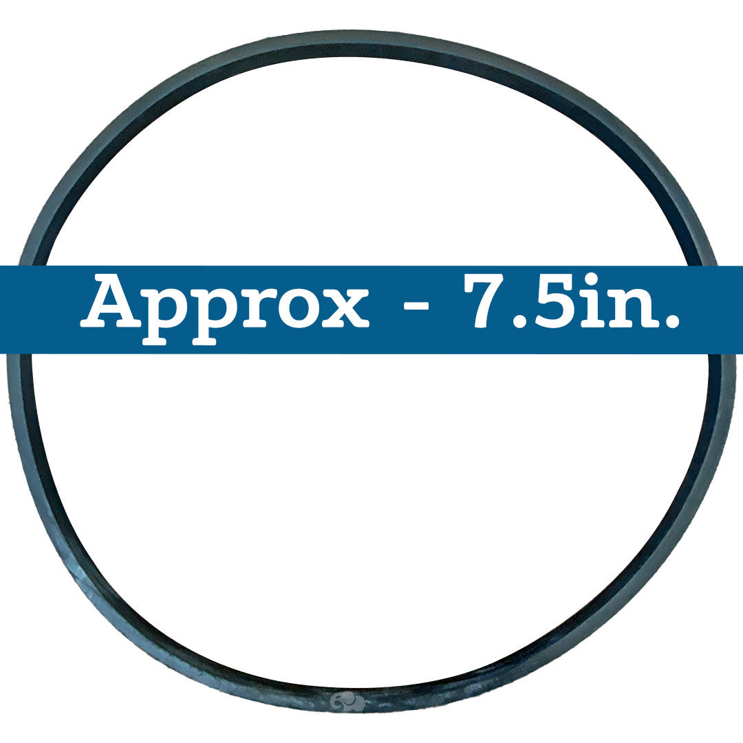 Black rubber O-ring seal, approximately 7.5 inches in diameter