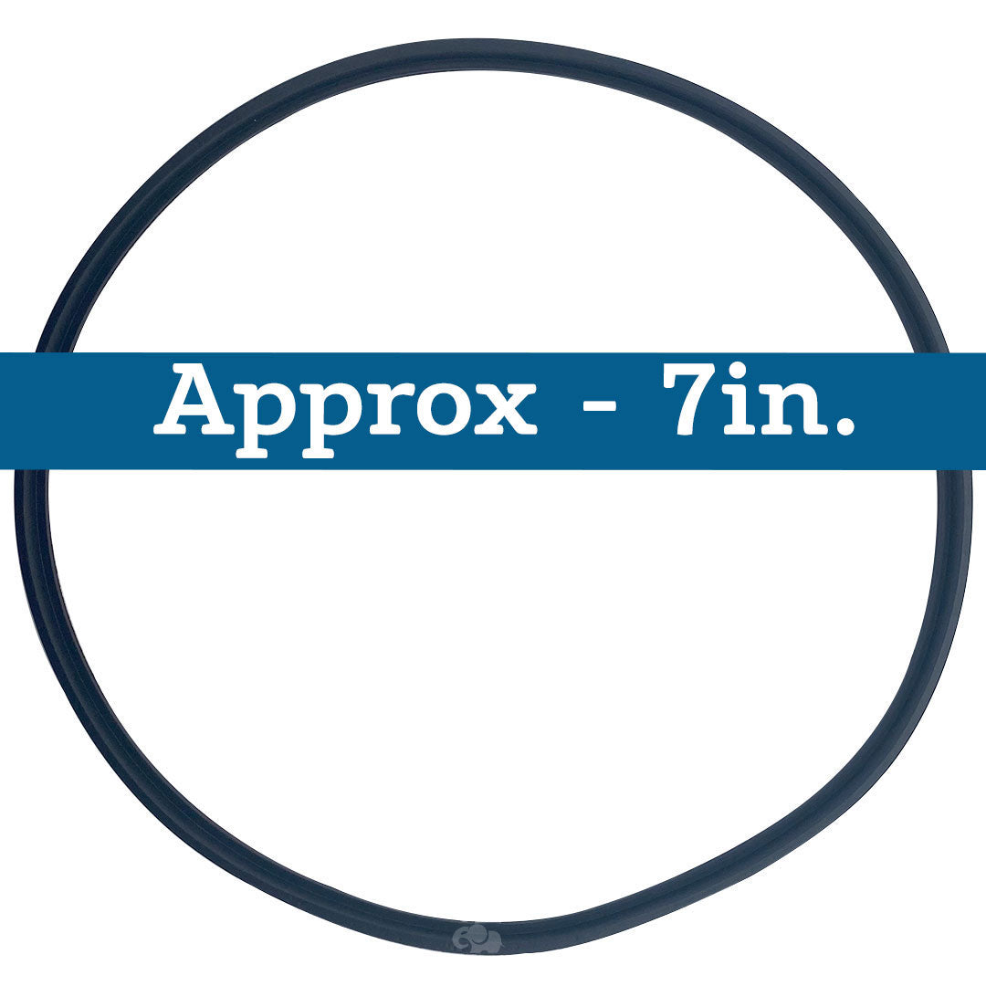 Black rubber strainer cover T-seal ring, approximately 7 inches in diameter