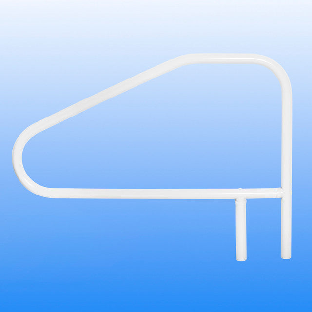 White cross-braced return-to-deck handrail with four bends on a blue background