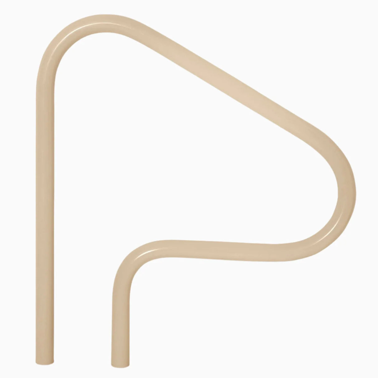 Beige 3-bend return-to-deck handrail with a curved top and lower return leg.