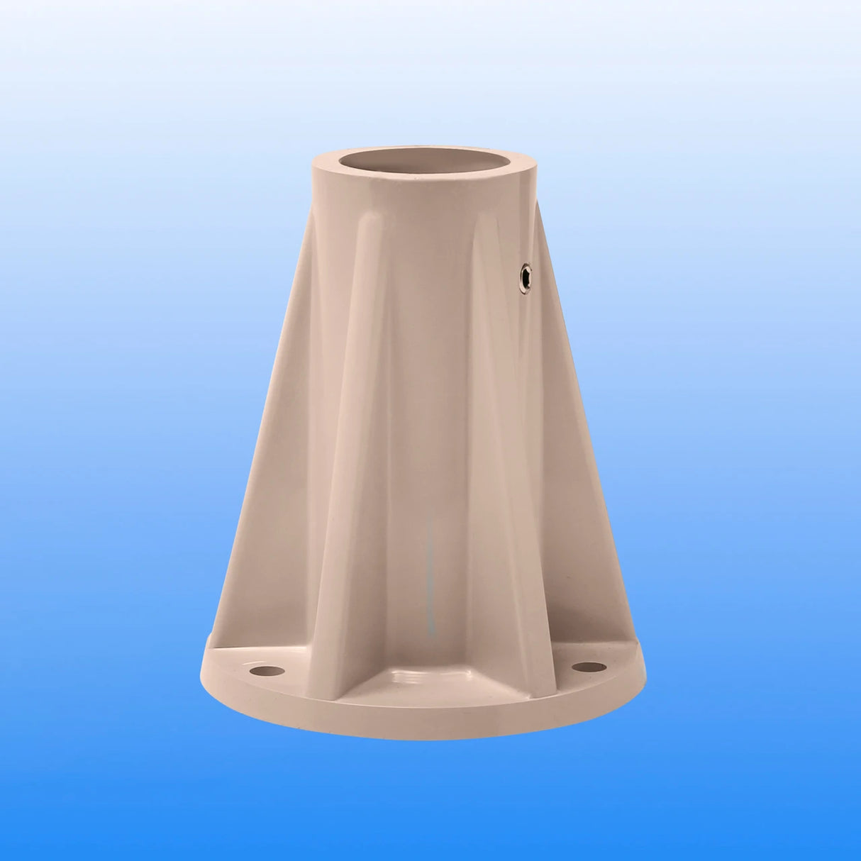 Taupe 6-inch surface mount base for pool, spa, rails, and ladders with flared sides and bolt holes.