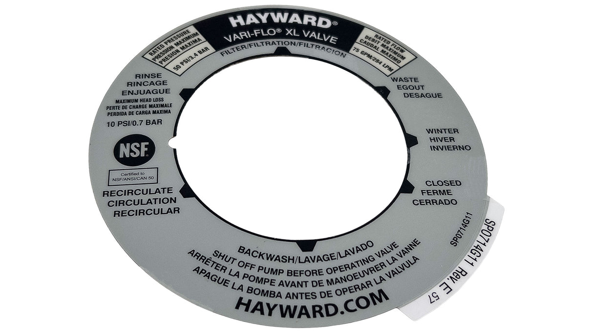 Hayward Multi-Lateral Backwash Valve Label | SPX0714G