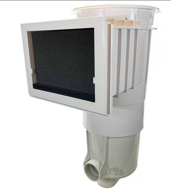 QuikSkim Complete white pool skimmer with Protecta Foam insert and white ring lid