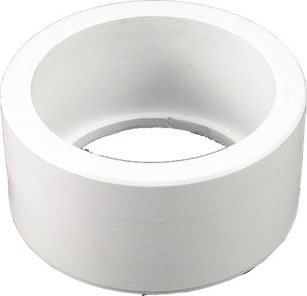 White reducer bushing with a stepped inner opening and smooth outer spigot