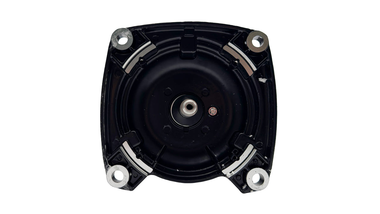 Square flange end view of a Century pool filter motor with four mounting holes and central shaft opening