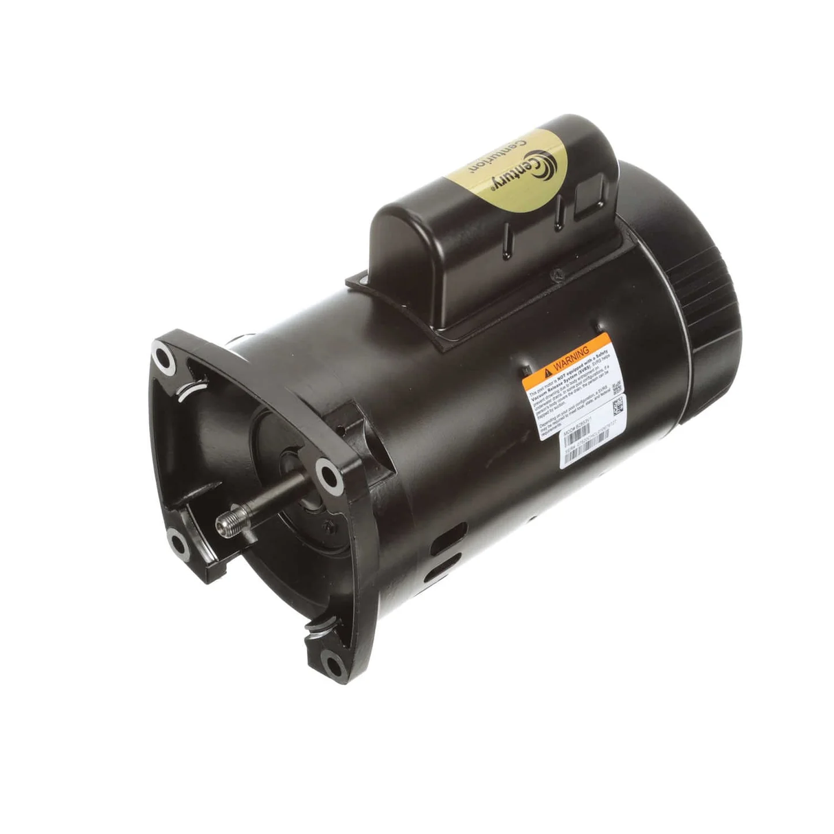 56 frame PSC switchless motor with square flange and exposed shaft, shown in black housing.