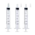 Three 3 ml clear plastic syringes with measurement markings and caps, shown upright on a white background.