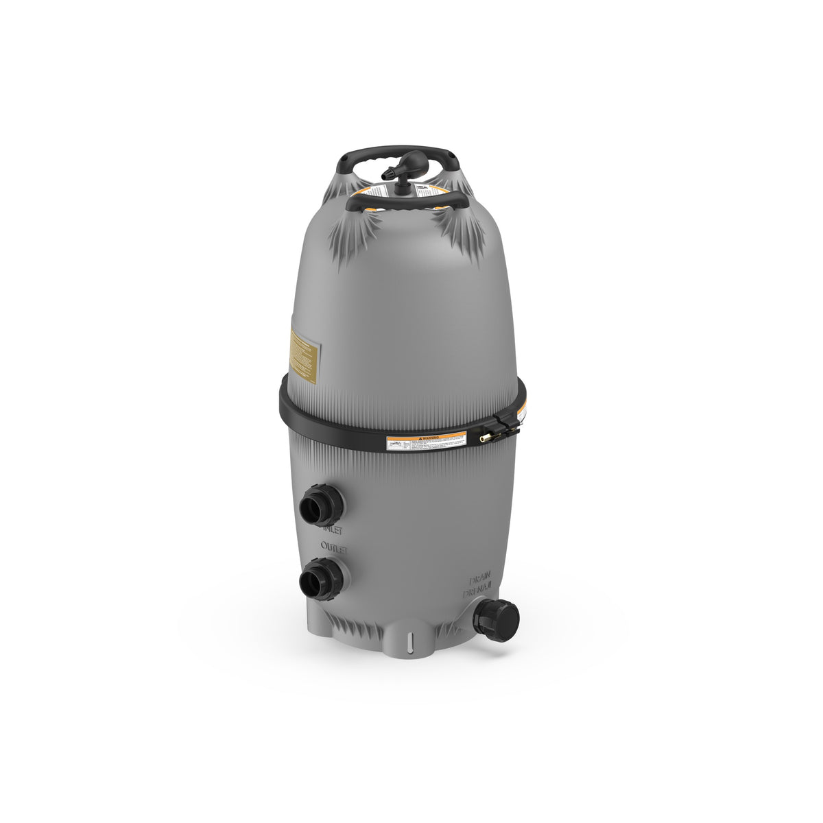 Jandy CC500 quad cartridge pool filter with tall upper tank, inlet, outlet, drain and clamp