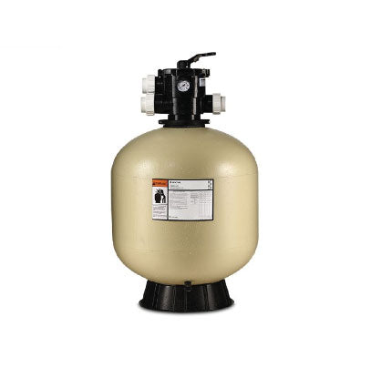 Pentair TA 40D 19-inch Tagelus top-mount sand filter with black valve assembly on a beige tank.